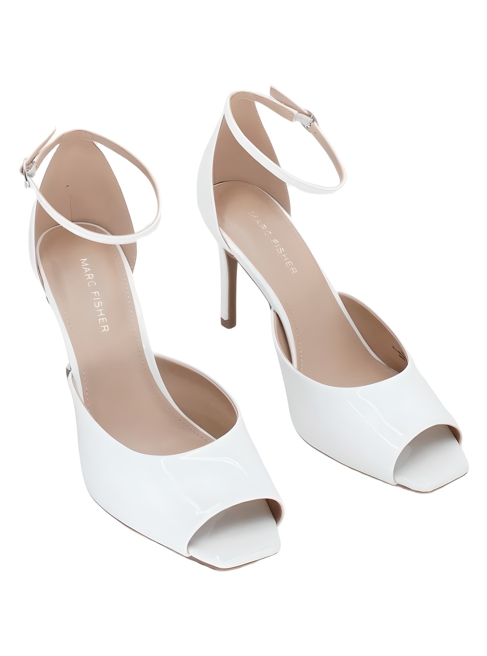Marc Fisher Womens Veni 3.5" Stiletto White Patent Ankle Strap Sandals Size 9.5M